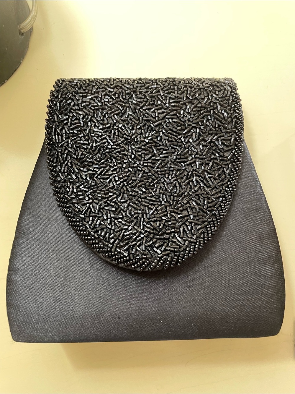 Elegant Black Beaded Satin Clutch - Women Bags With Optional Strap